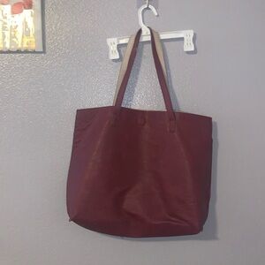 G.H. Bass & Co maroon reversible tote bag attached wallet faux leather
